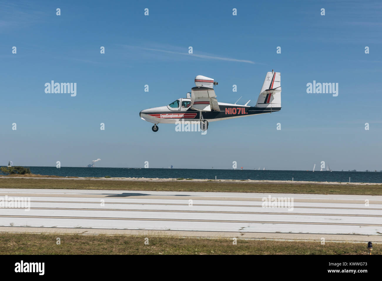 ST. PETERSBURG, USA FEBR 16, 2017 A seaplane lands on the runway