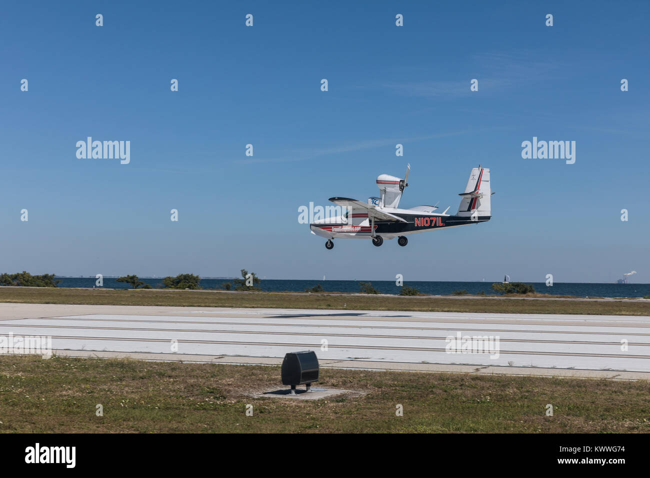 ST. PETERSBURG, USA FEBR 16, 2017 A seaplane lands on the runway
