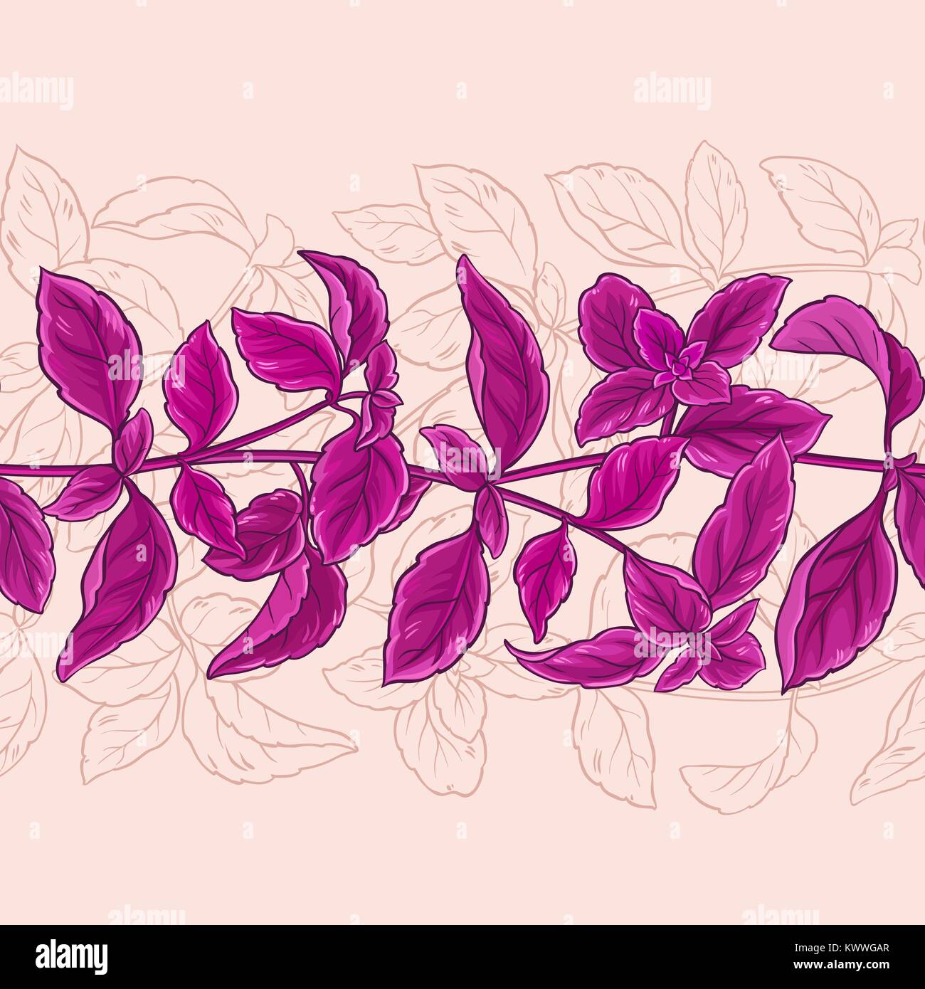 basil leaves vector pattern on color background Stock Vector Image ...