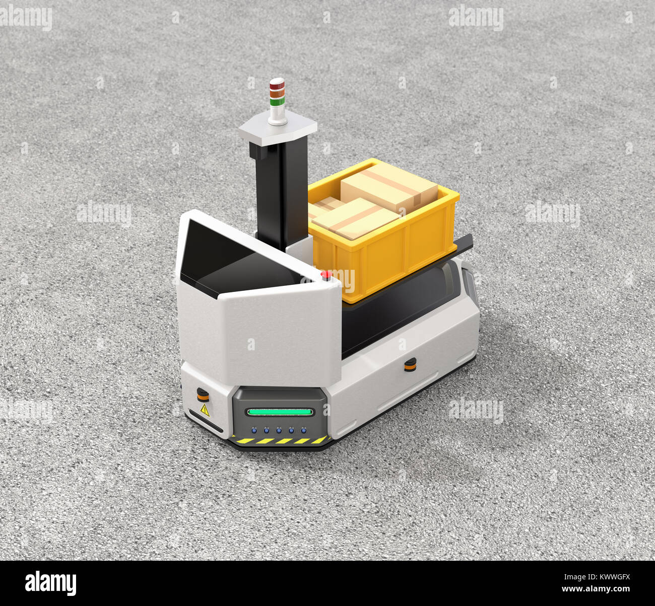 Self Driving Agv Automatic Guided Vehicle With Forklift On Concrete Stock Photo Alamy