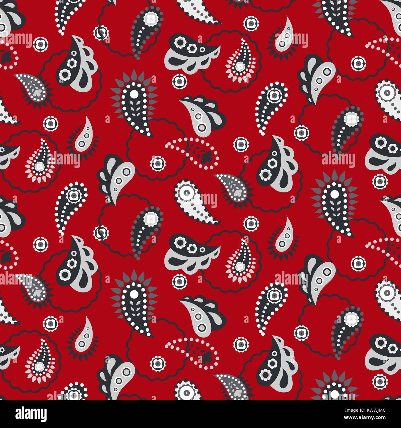 Paisley pattern on yellow background, seamless gold, red and white