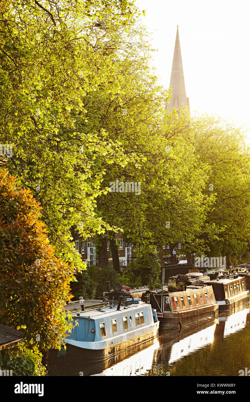 Canal boats at Little Venice, Maida Vale, London, England Stock Photo