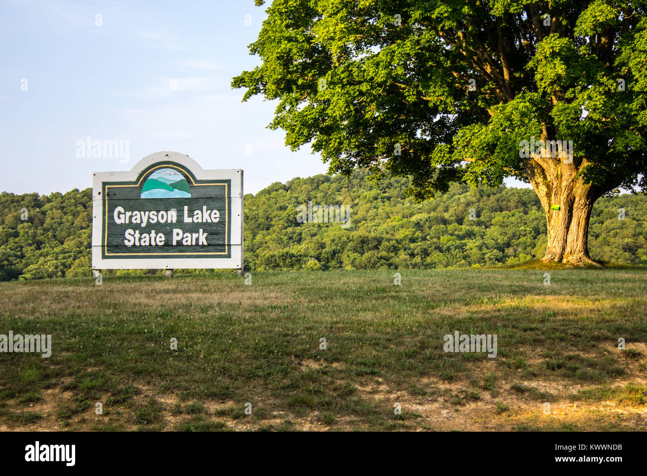 Grayson, Kentucky, USA - June 12, 2015: Welcome sign for Grayson Lake State Park in Kentucky. Grayson Lake encompasses more 1500 acres. Stock Photo