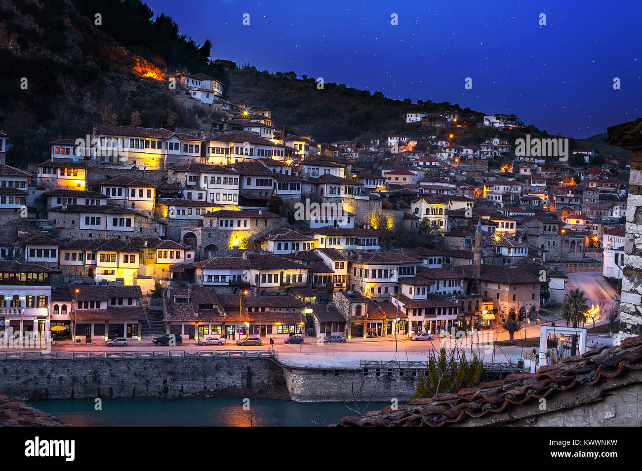 Evening View To Berat Historic City In The South Of Albania At Stock Photo Alamy