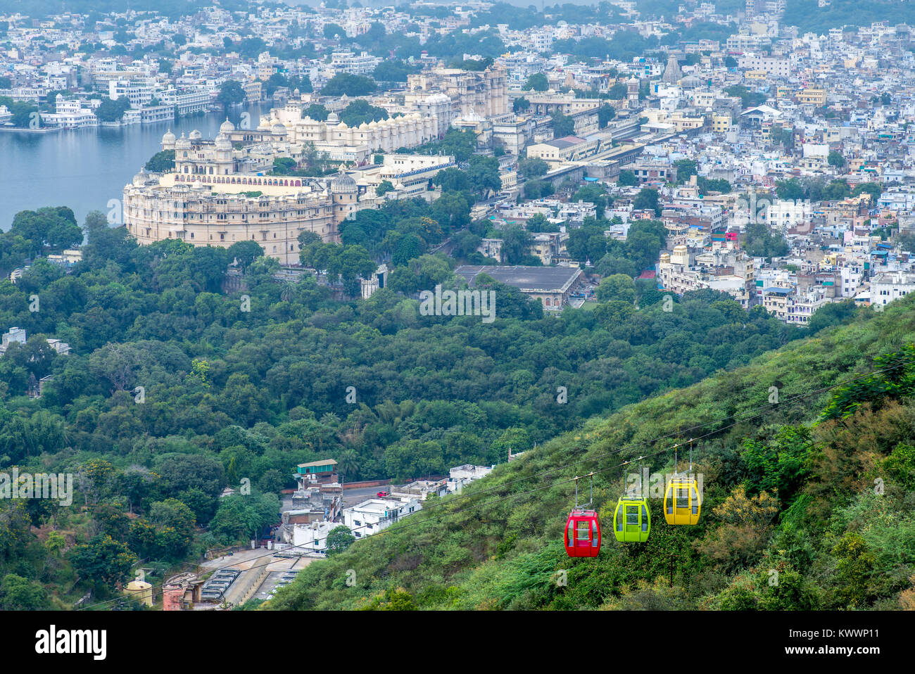 city palace in udaipur and ropeway Stock Photo