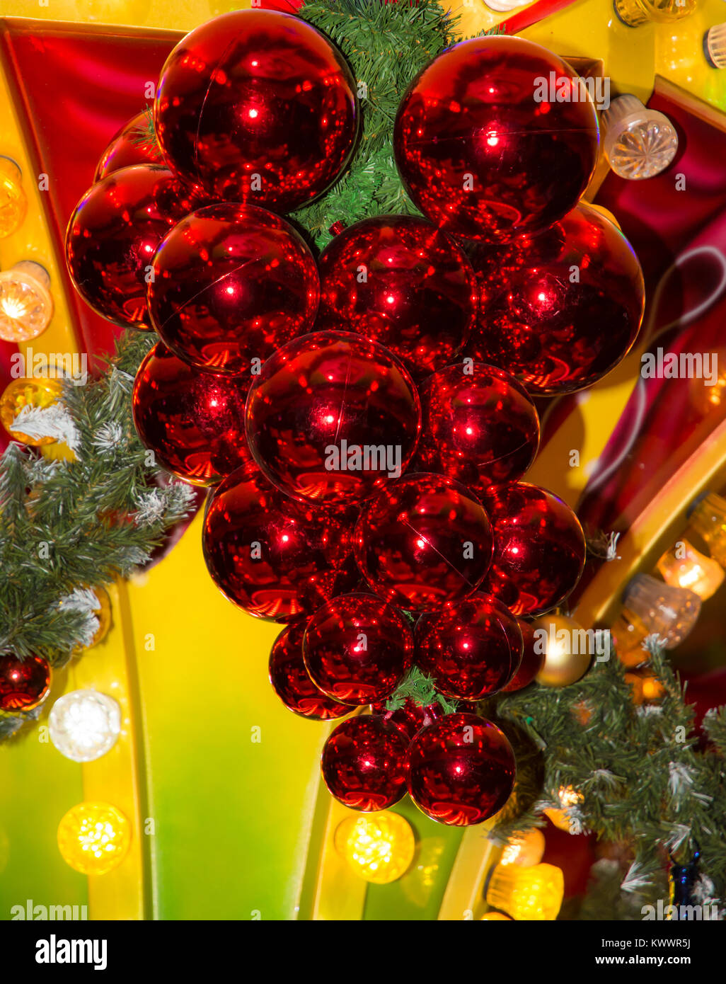 Sparkling red christmas tree baubles Stock Photo Alamy