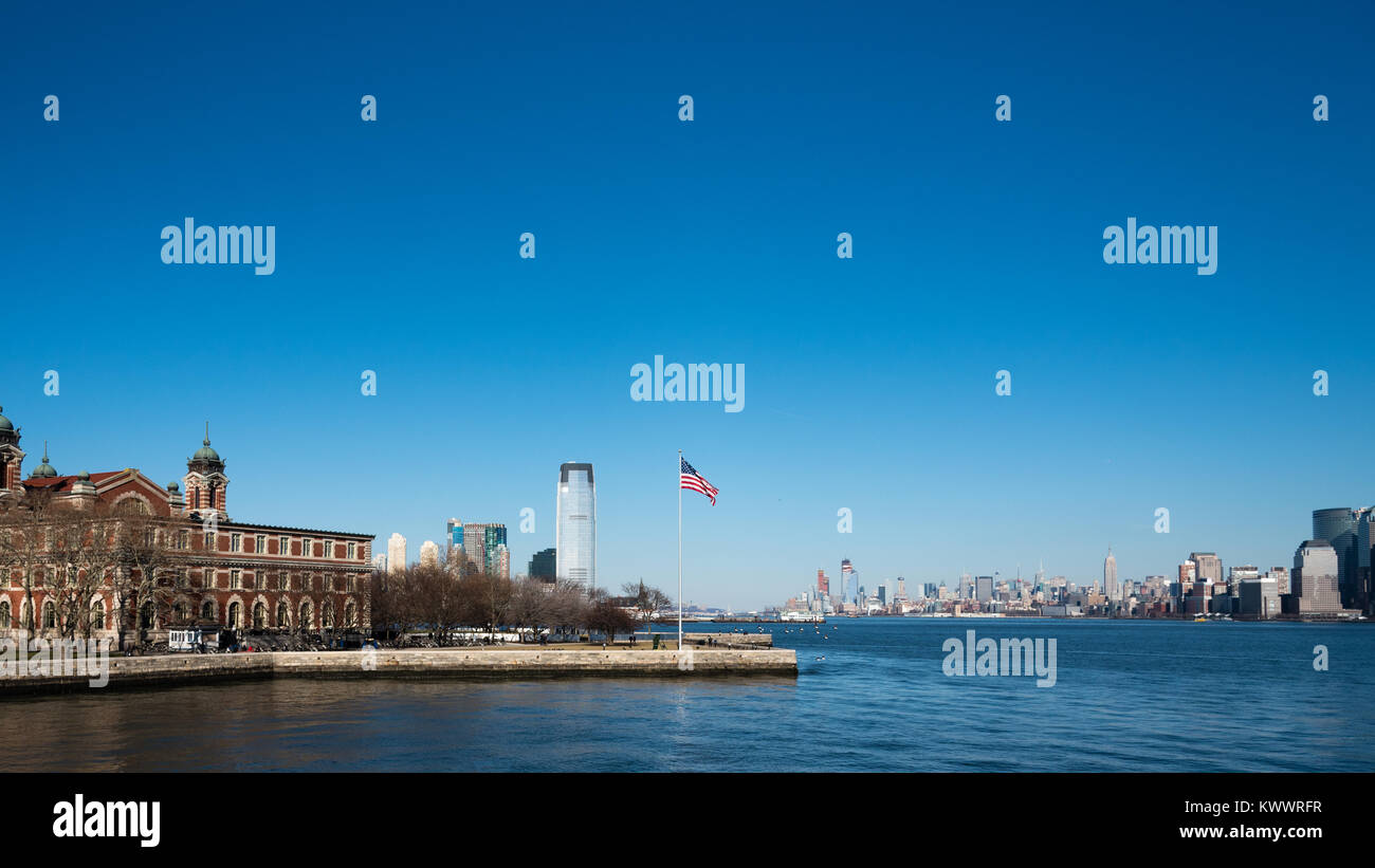 Immigration Museum (Ellis Island) and Lower Manhattan, New York. Stock Photo