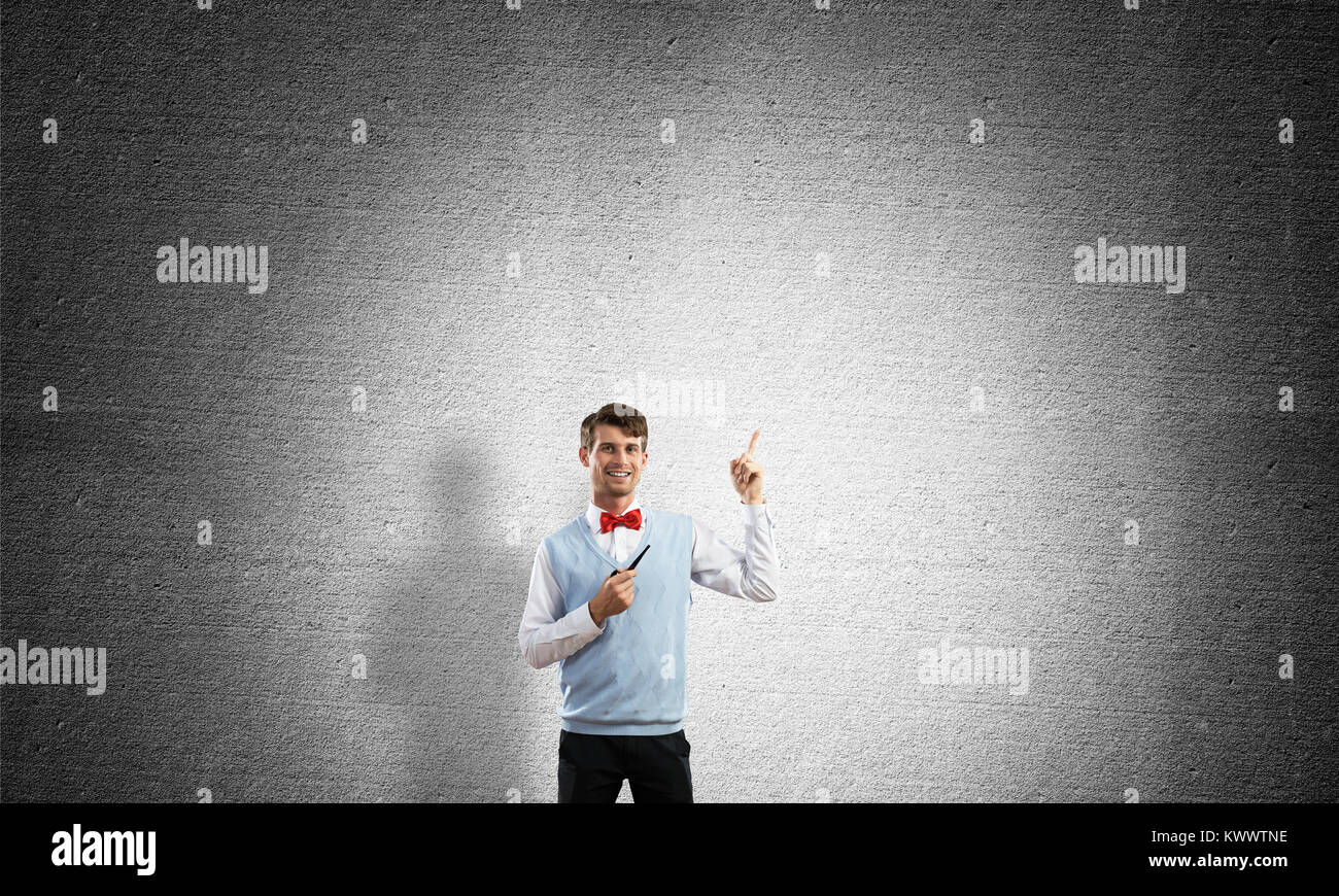 Horizontal shot of confident and young businessman in smartcasual wear