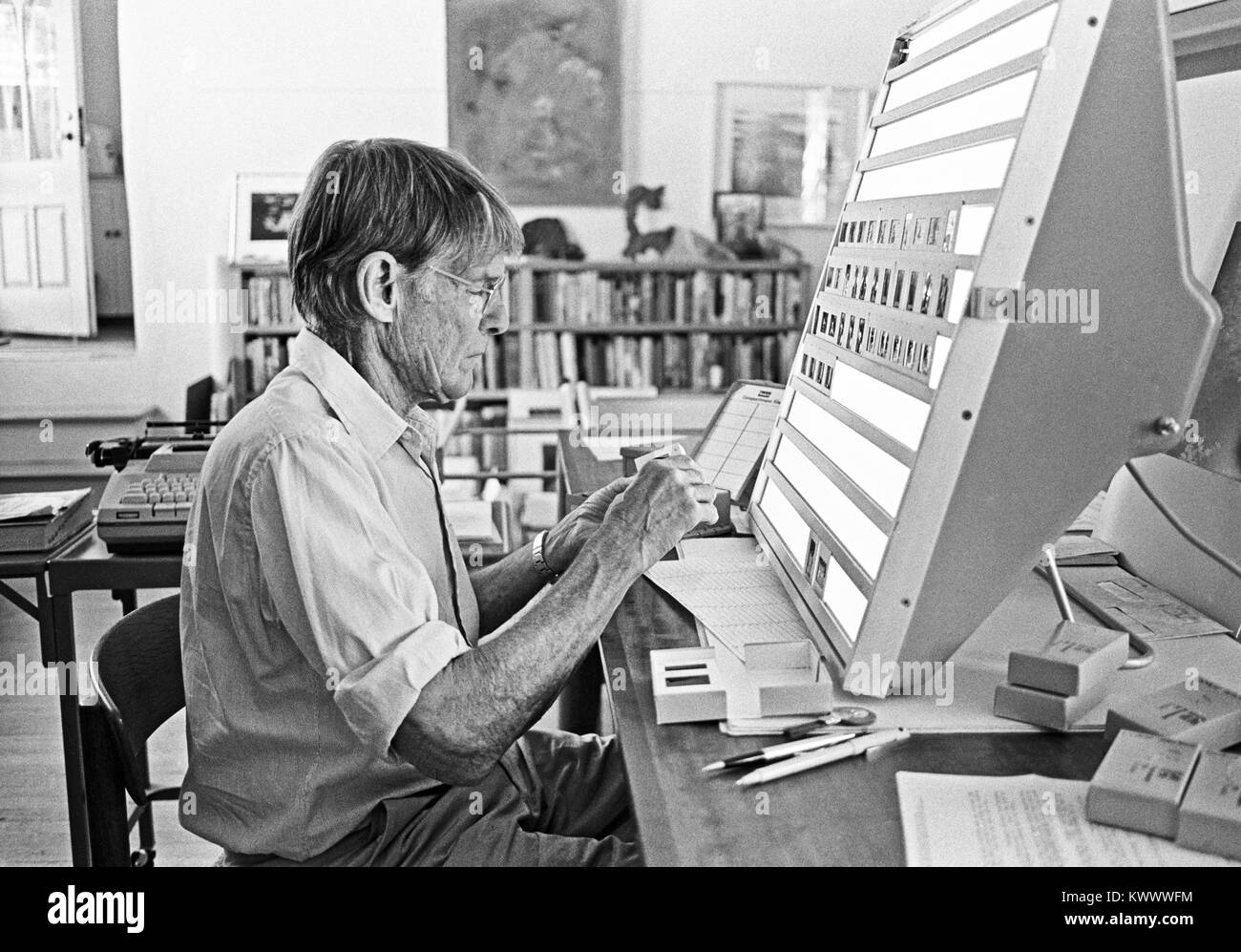 A portrait of American photographer Eliot Porter,1901-1990, in his studio in Tesuque, New Mexico, circa 1979. Stock Photo