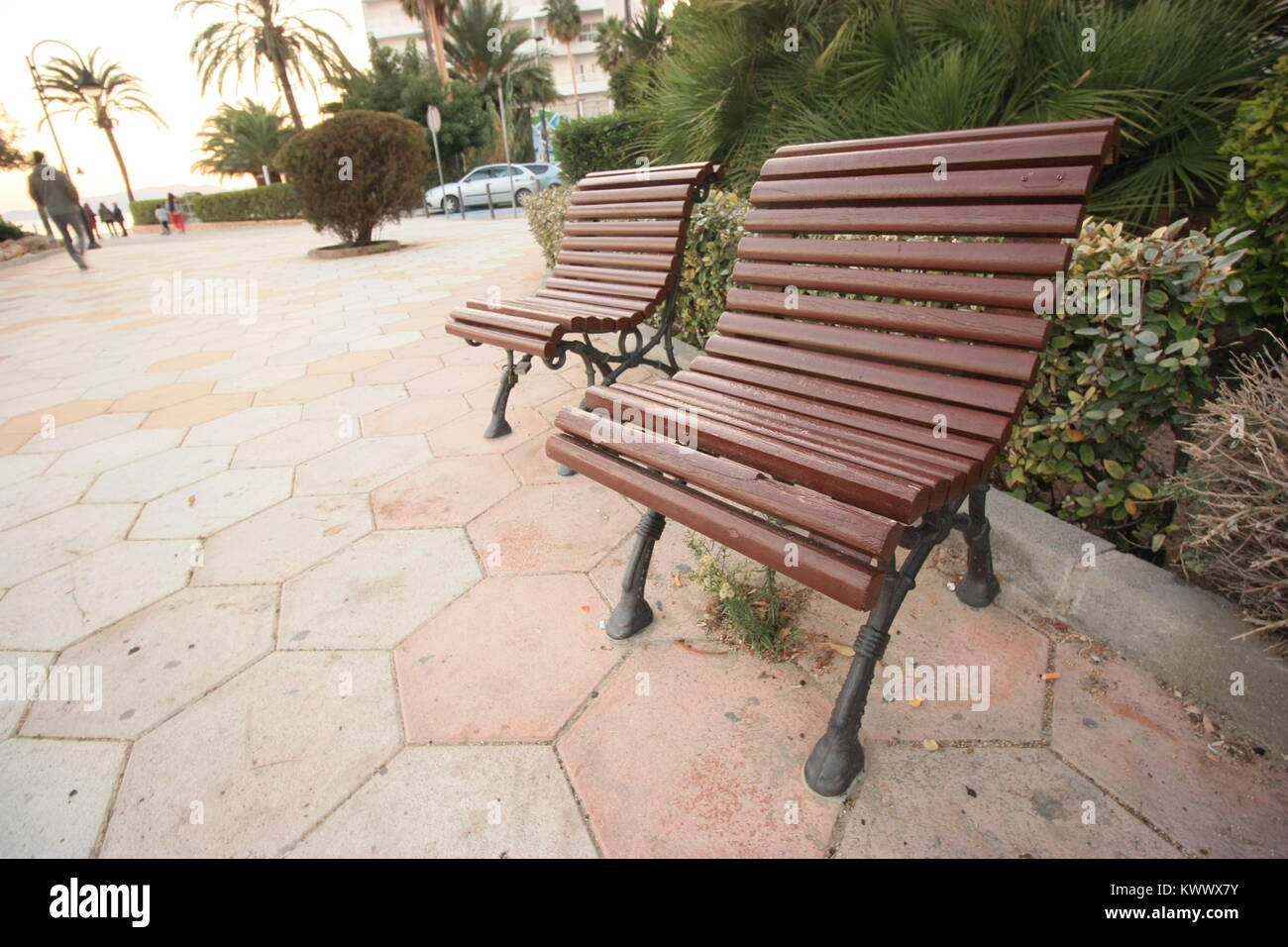 Benches in Ibiza in fall Stock Photo