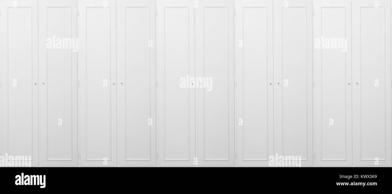 Wardrobe white, wooden, closed, isolated for backdrop. Close up view with details. Stock Photo