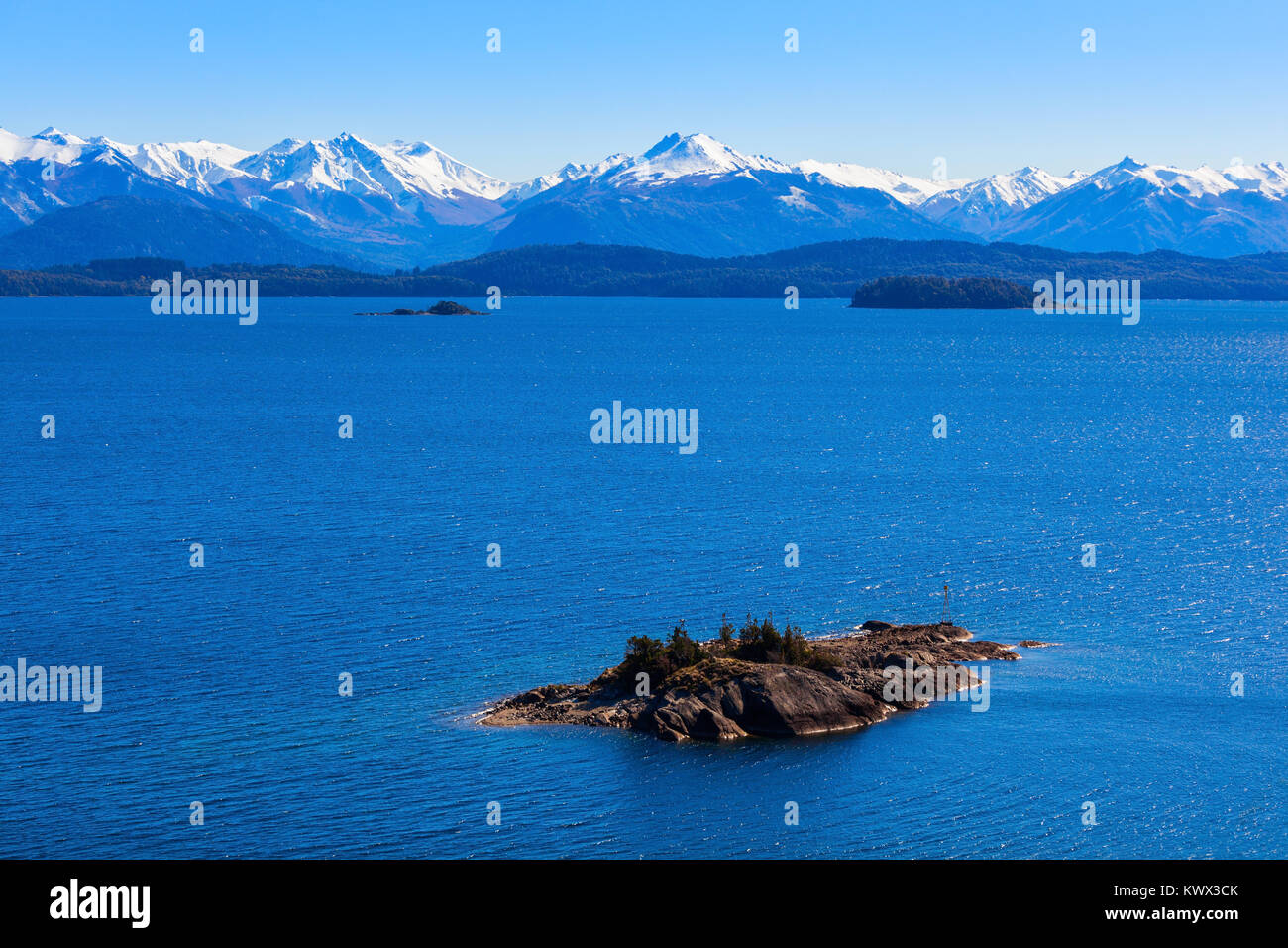 Beauty lake and mountains landscape in Nahuel Huapi National Park, located near Bariloche, Patagonia region in Argentina. Stock Photo