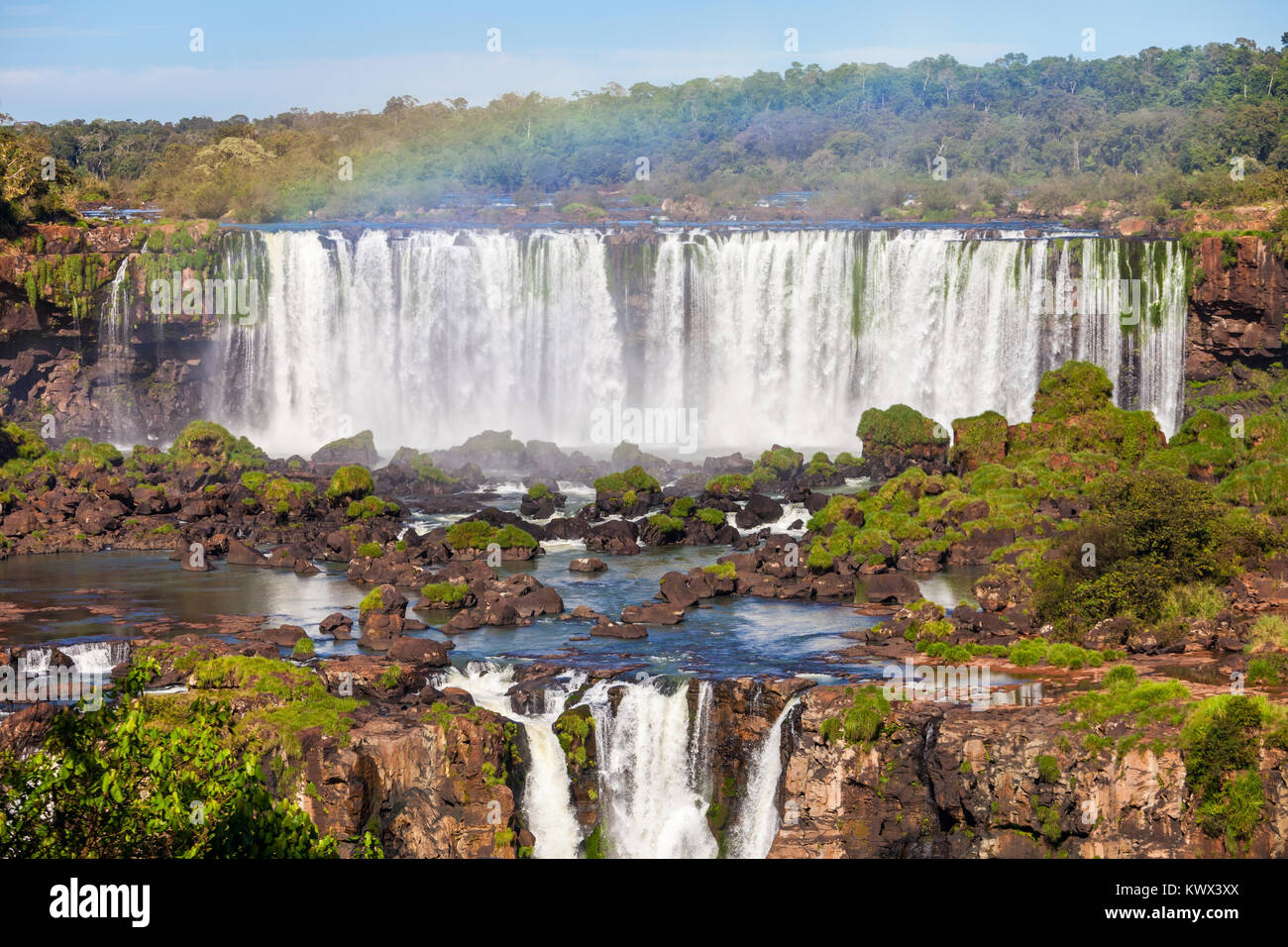 Iguazu Falls (Cataratas del Iguazu) are waterfalls of the Iguazu River on the border of the Argentina and the Brazil. Iguazu are the largest waterfall Stock Photo