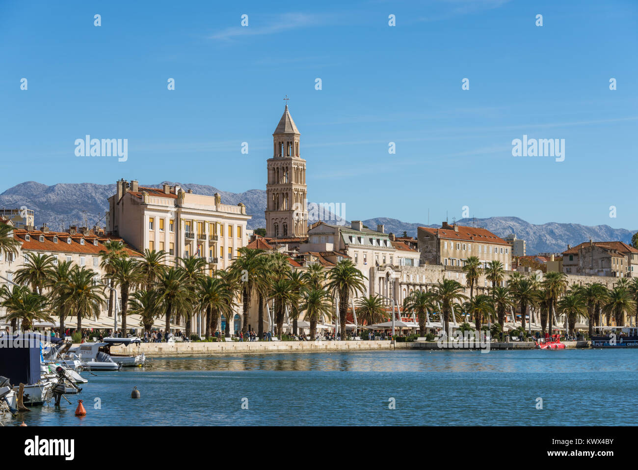 Split city skyline dominated by Cathedral Bell Tower, Croatia Stock Photo