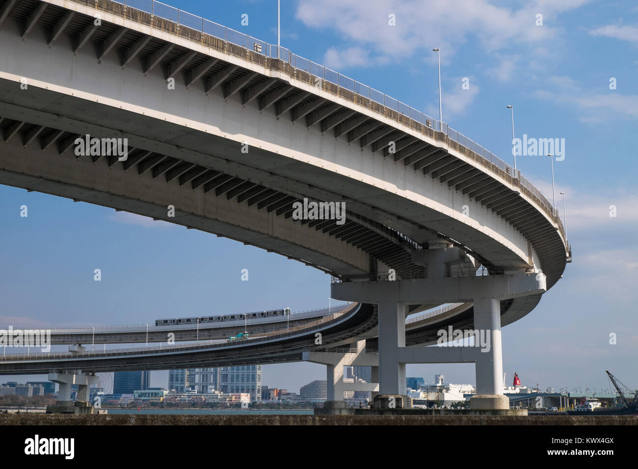 Japan Tokyo Honshu Island Metro Train On The Rainbow Bridge In The Stock Photo Alamy