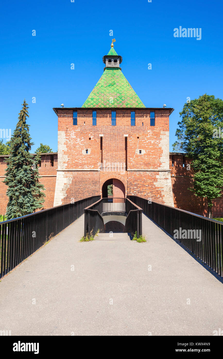 Tower of Nicholas (or Nikolskaya Tower) of Nizhny Novgorod Kremlin. Kremlin is a fortress in the historic city center of Nizhny Novgorod in Russia. Stock Photo