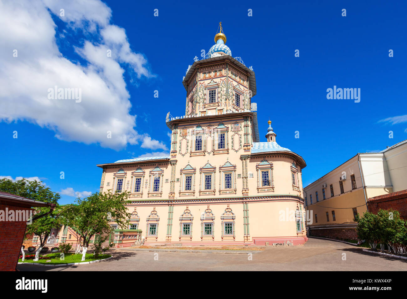 Cathedral of the Saint Apostles Peter and Paul (Petropavlovsky Cathedral) is a Russian Orthodox church in Kazan, Tatarstan republic of Russia. Stock Photo