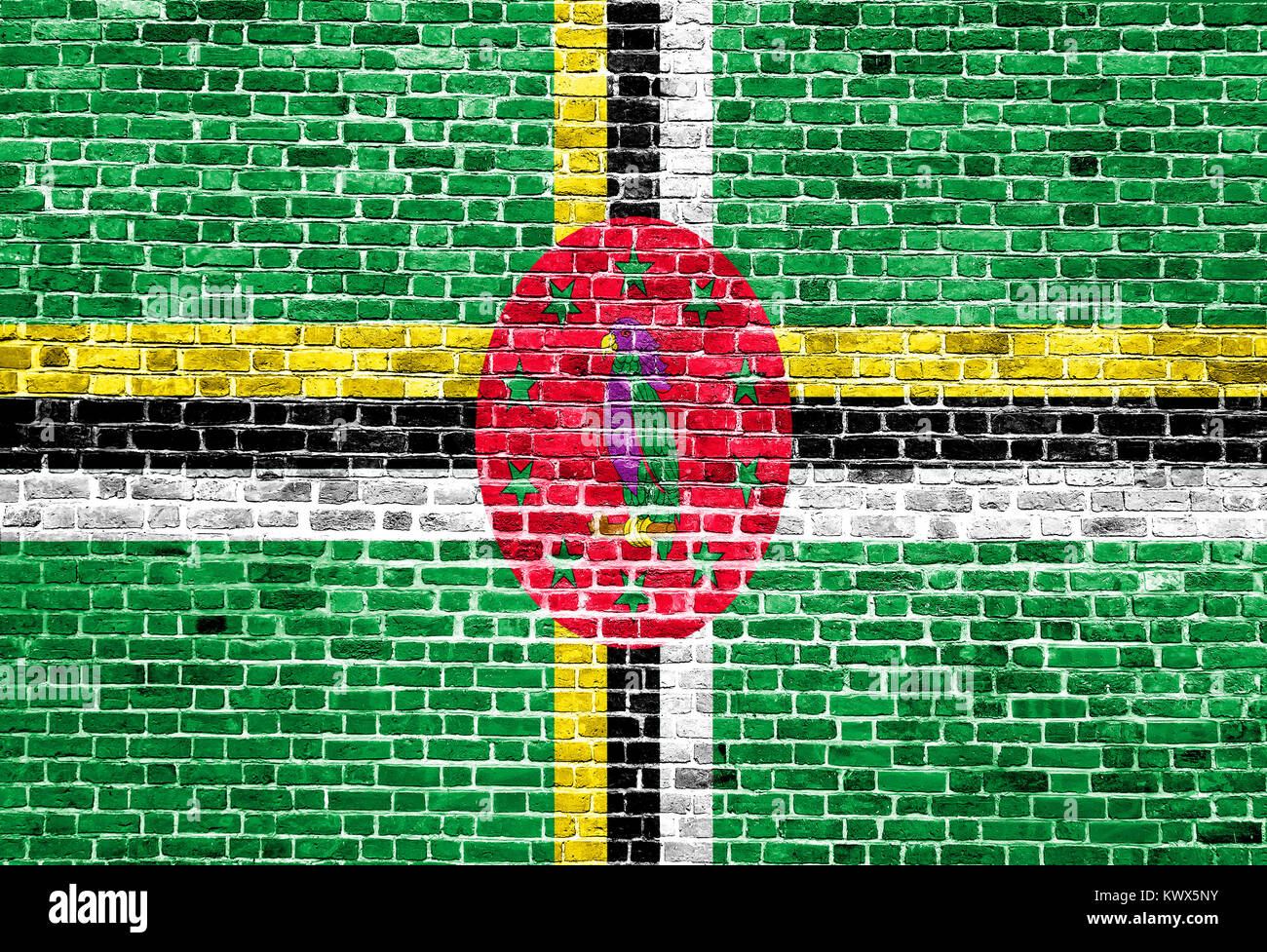 Flag of Dominca painted on brick wall, background texture Stock Photo ...