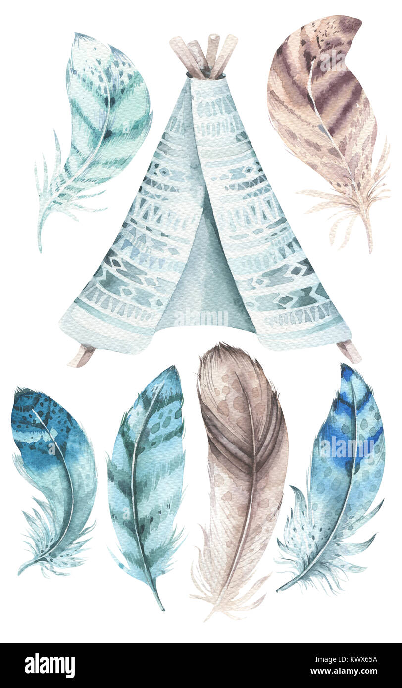 Watercolor teepee illustration. Watercolour color organic design print ...