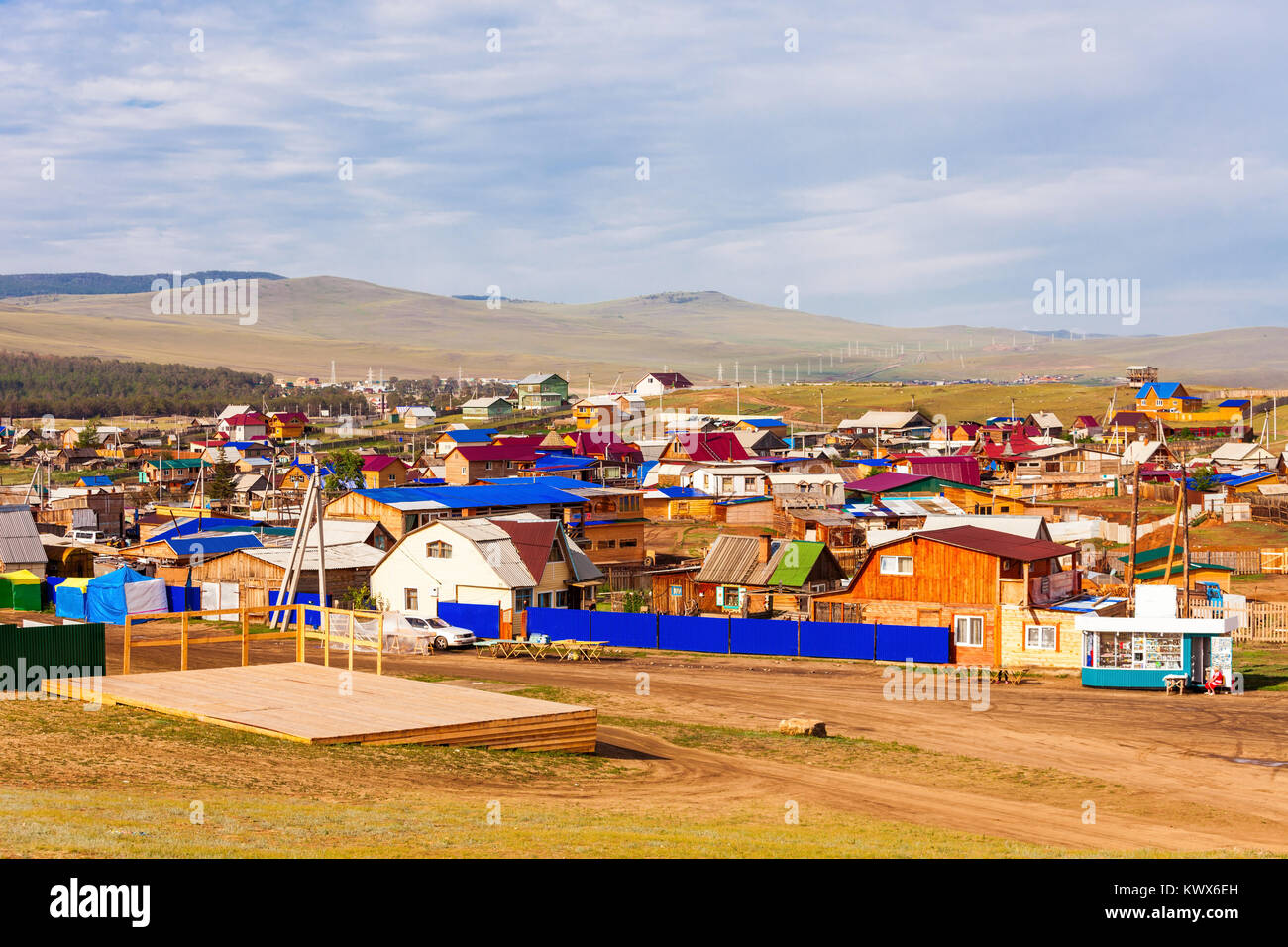 Khuzhir village on Olkhon island. Khuzhir situated near Baikal lake in Siberia, Russia. Stock Photo