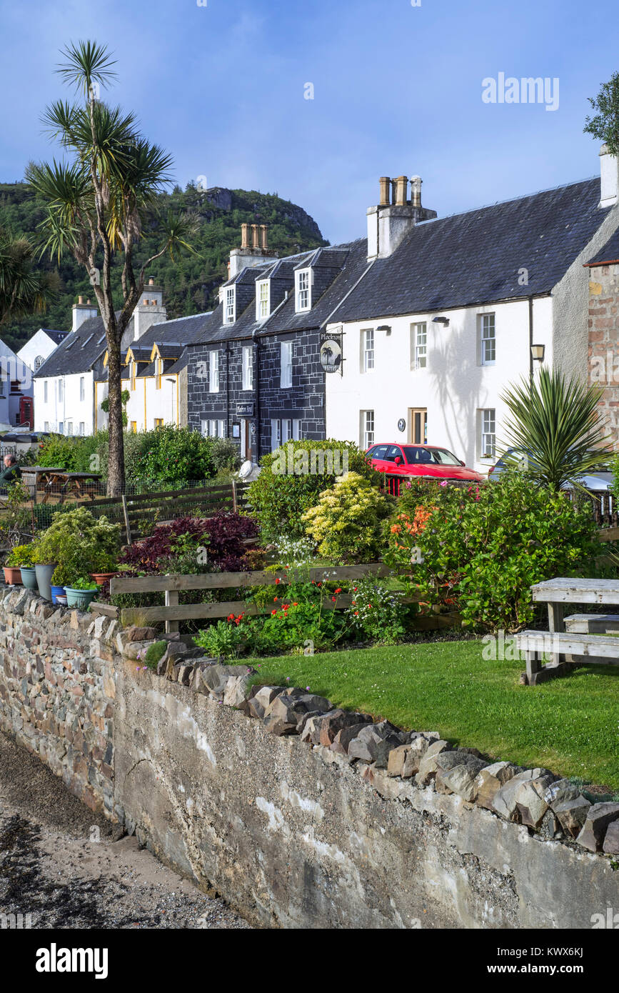 Houses and hotels of the village Plockton along Loch Carron in Wester
