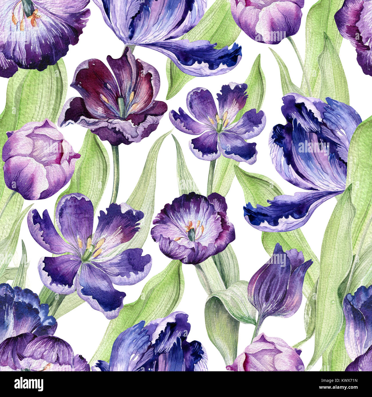 Watercolor floral tulip backgraund. Seamless colorful spring pattern ...