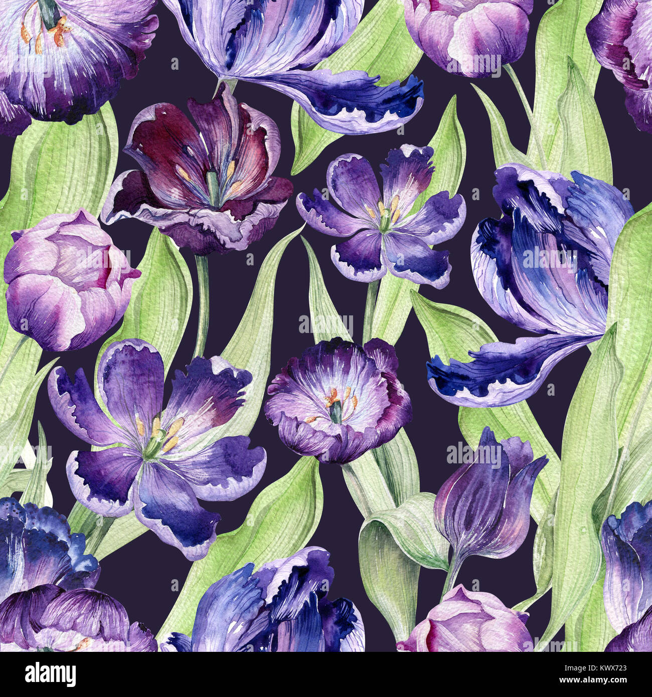 Watercolor floral tulip backgraund. Seamless colorful spring pattern ...
