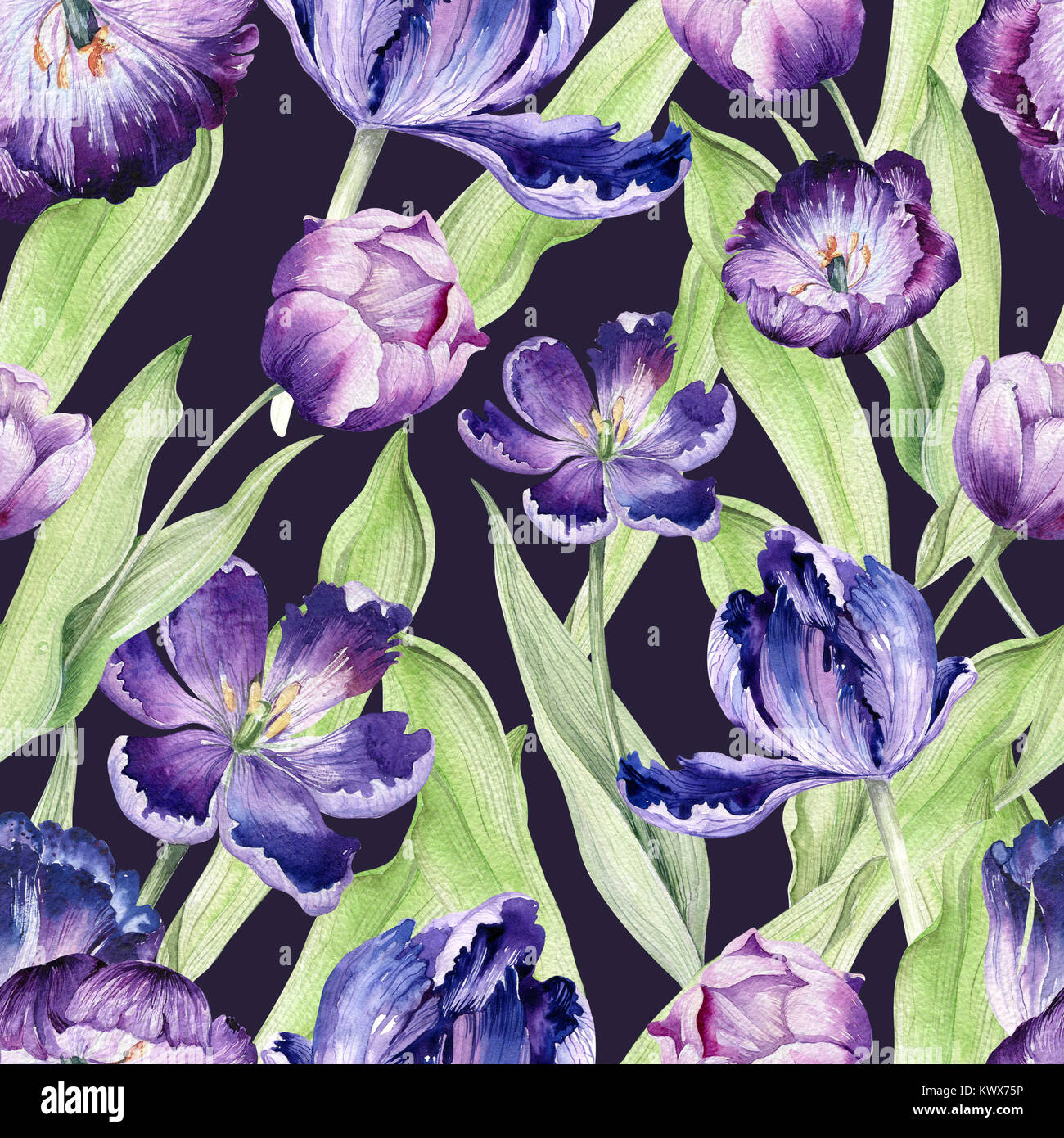 Watercolor floral tulip backgraund. Seamless colorful spring pattern ...
