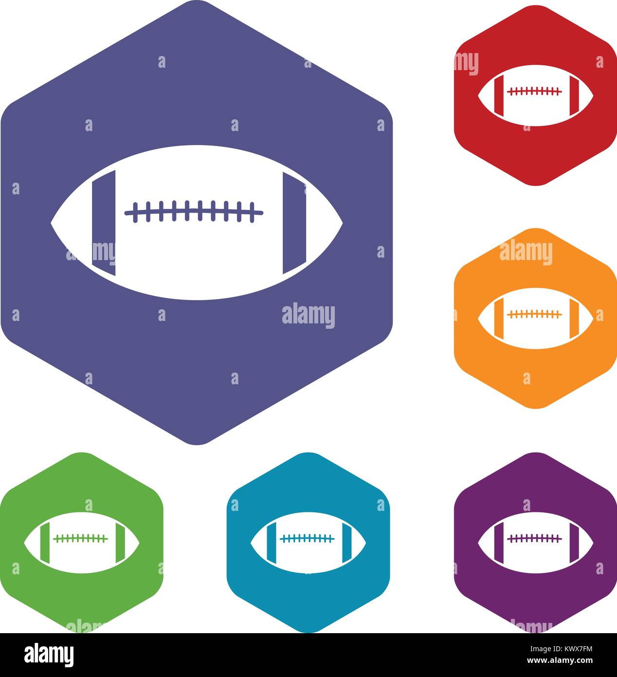 Rugby ball icons set rhombus in different colors isolated on white ...