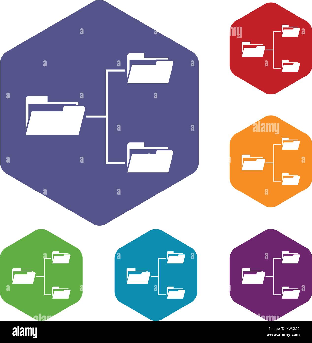 Folders structure icons set rhombus in different colors isolated on ...