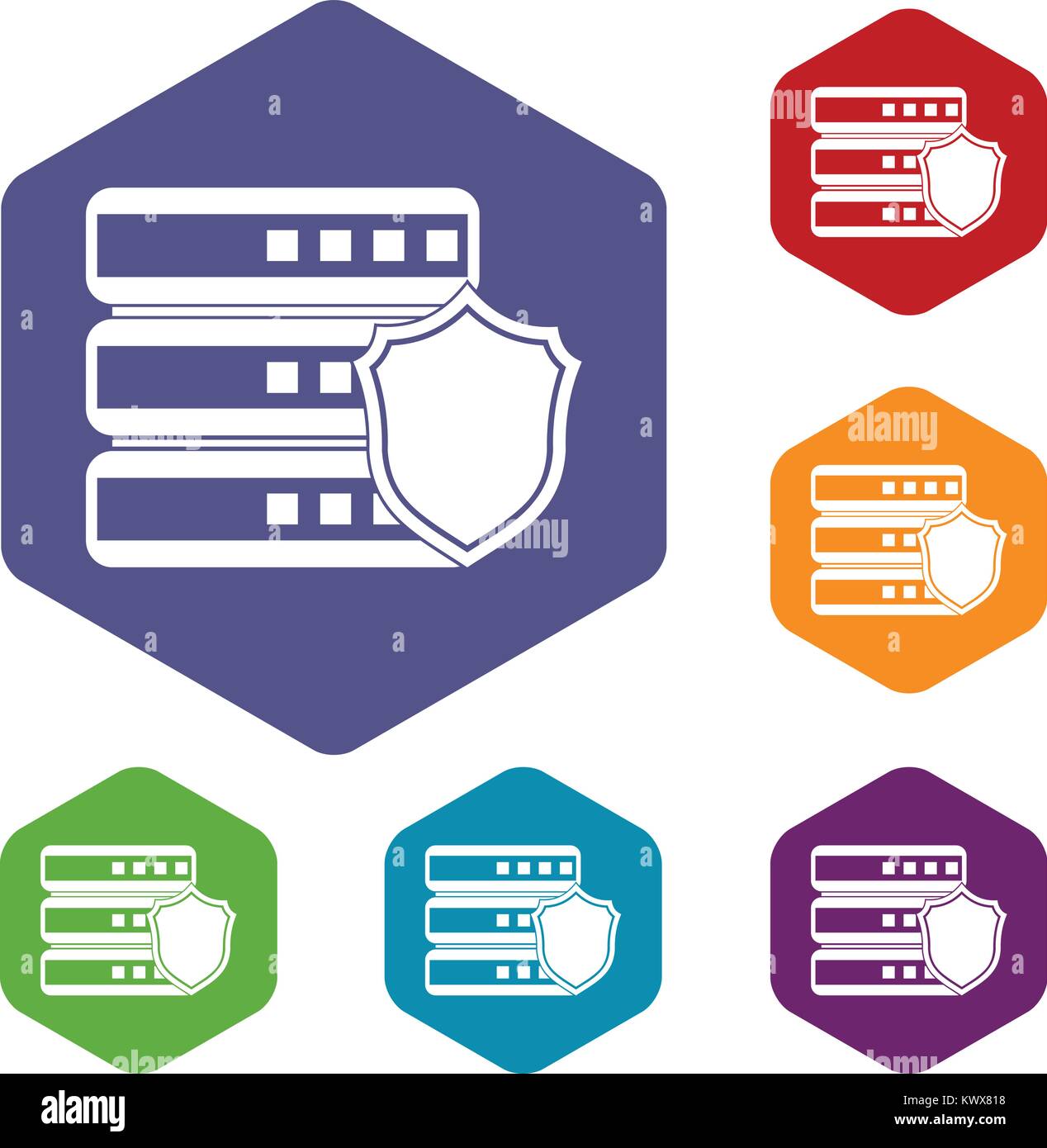 Database with gray shield icons set rhombus in different colors ...