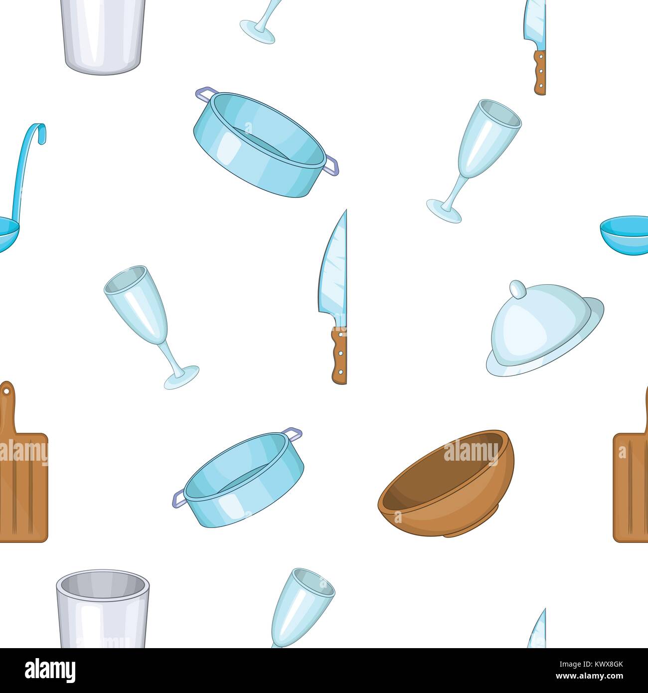 Dishes pattern. Cartoon illustration of dishes vector pattern for web ...