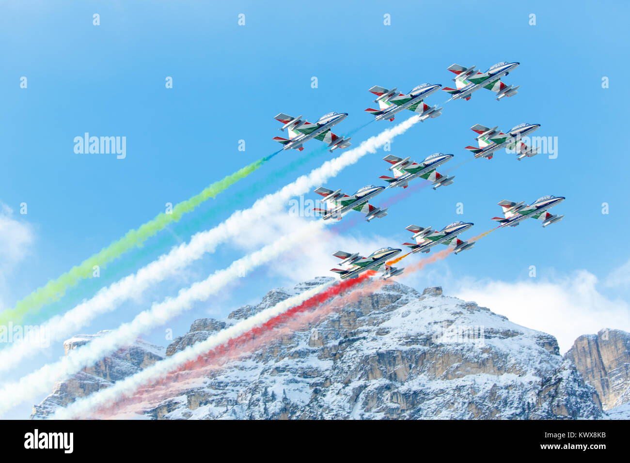 The Italian Air Force aerobatic unit Frecce Tricolori (Tricolor Arrows ...