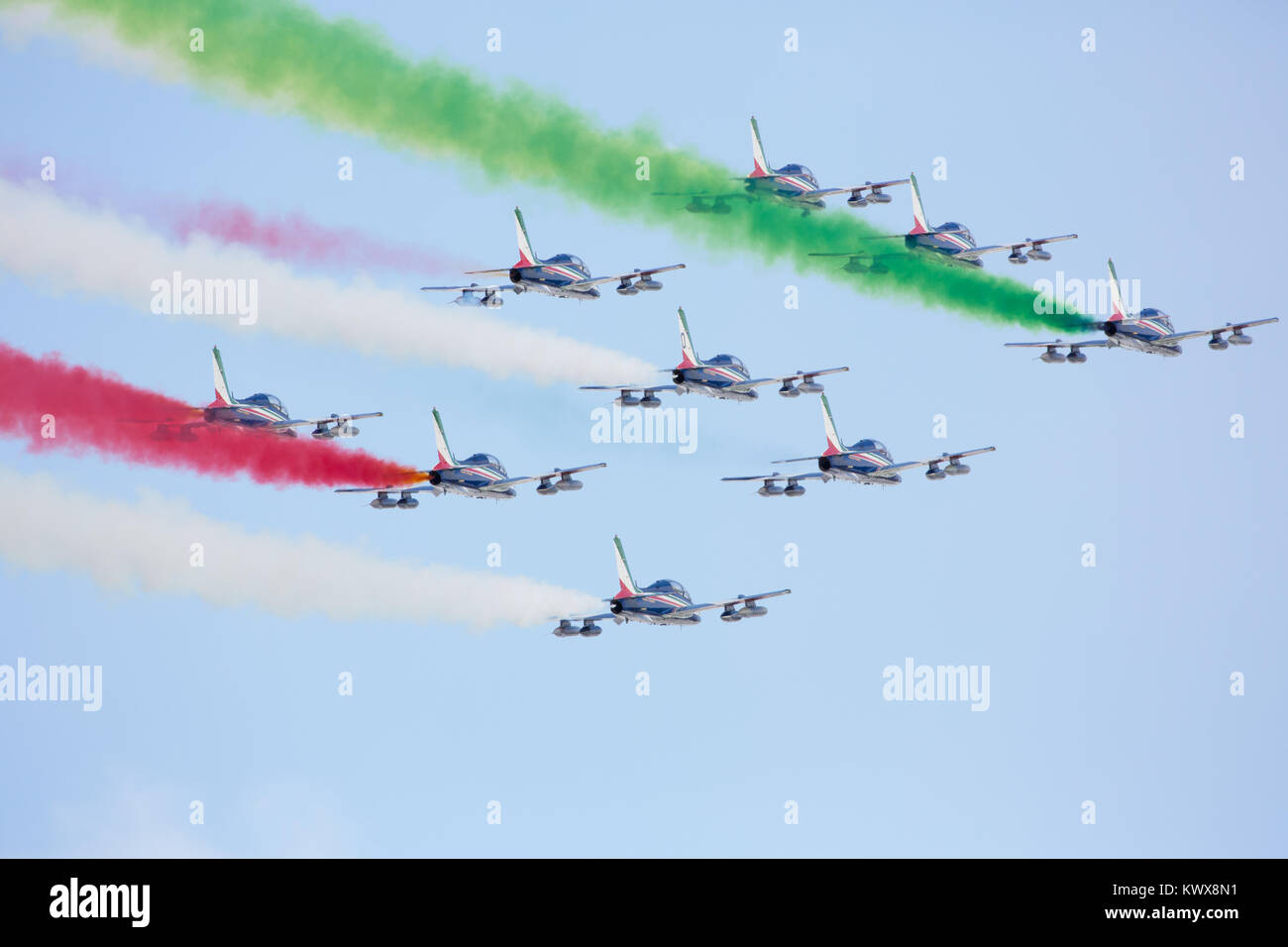 The Italian Air Force aerobatic unit Frecce Tricolori (Tricolor Arrows ...