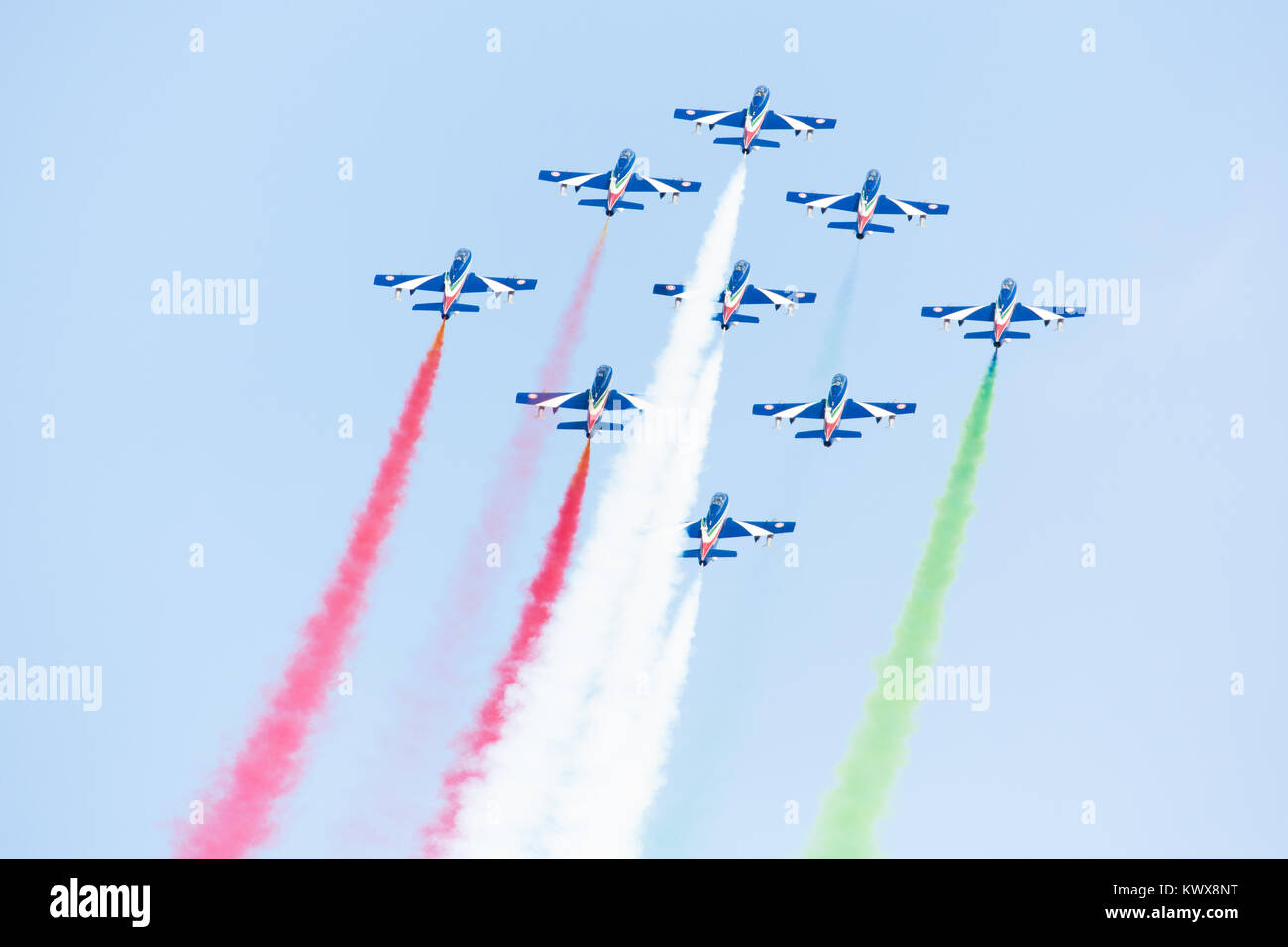 The Italian Air Force aerobatic unit Frecce Tricolori (Tricolor Arrows ...