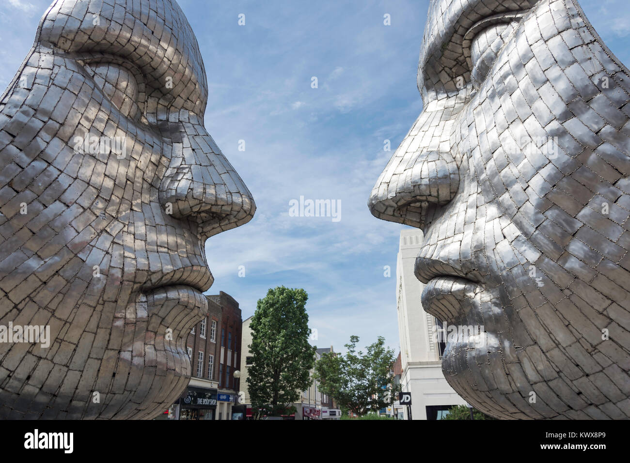 'Reflections Of Bedford' Sculpture, Silver Street, Bedford, Bedfordshire, England, United Kingdom Stock Photo
