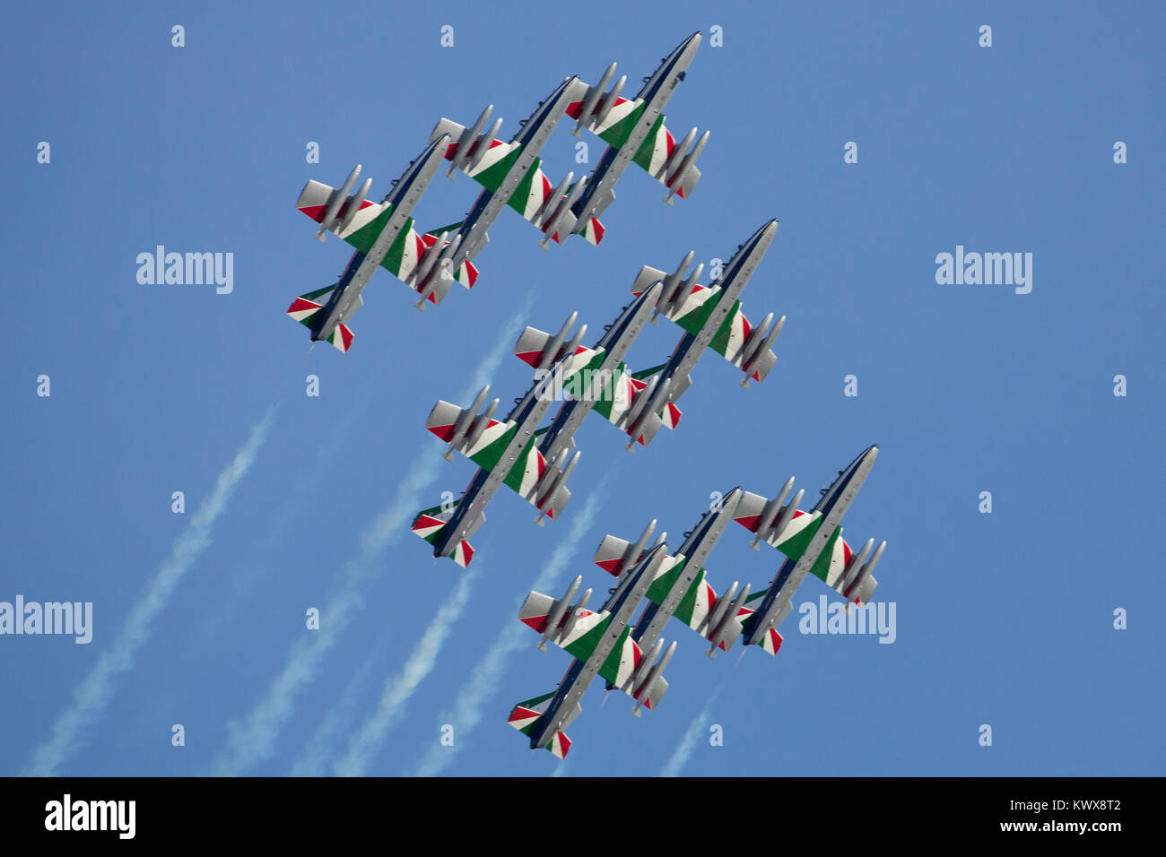 The Italian Air Force aerobatic unit Frecce Tricolori (Tricolor Arrows ...