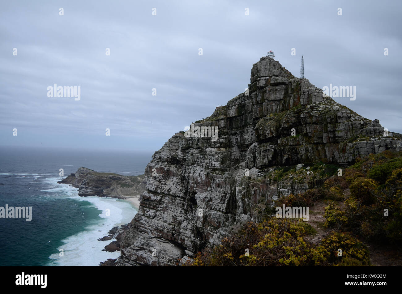 View of Cape Point and Cape of Good Hope. Clear view of the cliffs. The ...