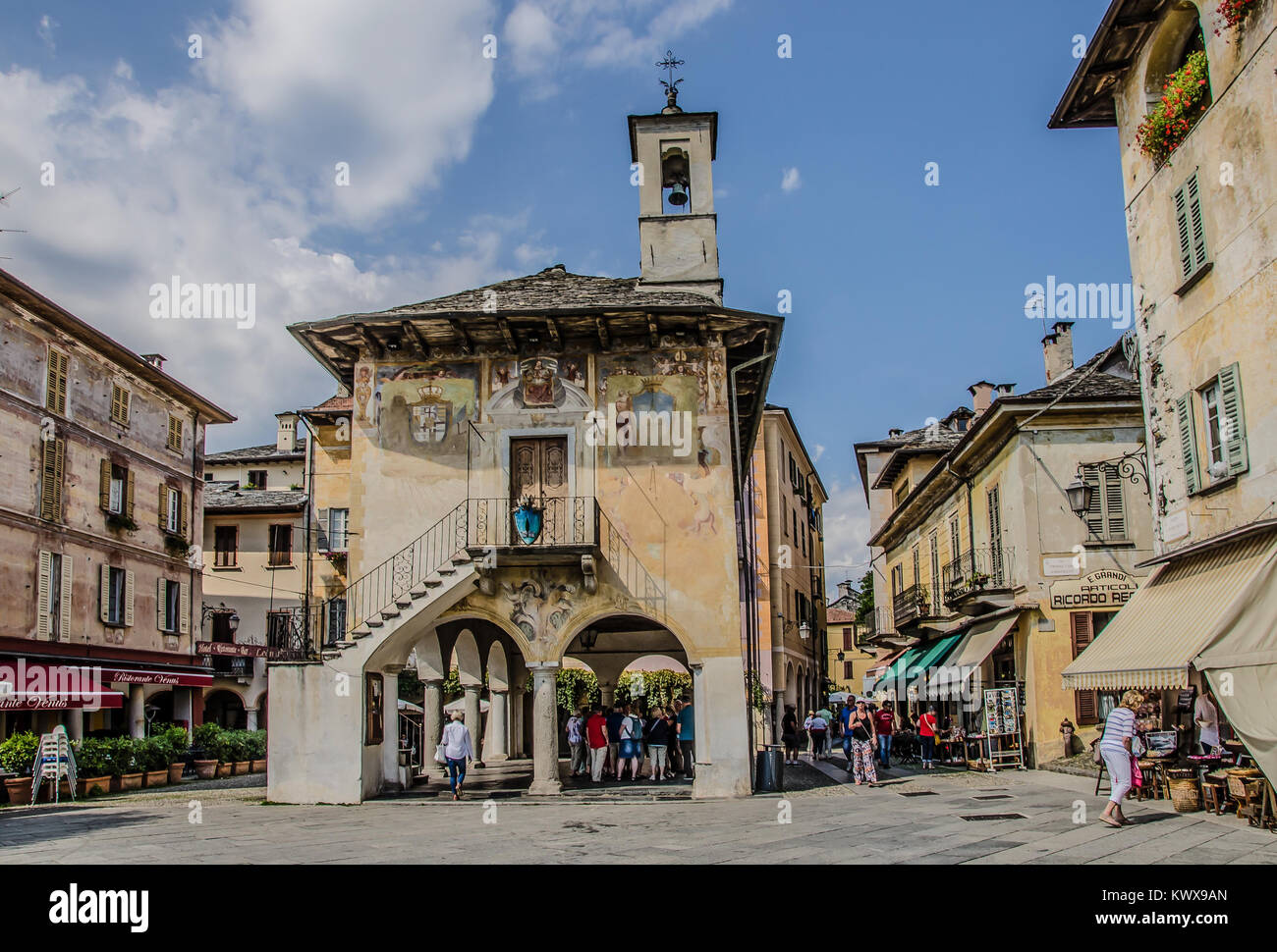 In its location facing Lake Orta, Orta San Giulio is a one of the top destinations for tourists visiting the Verbano Cusio Ossola province. Stock Photo