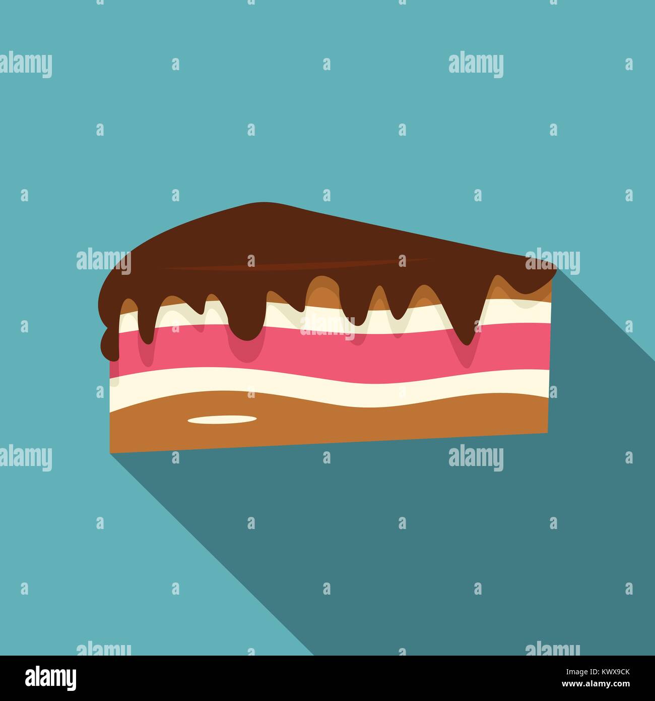 Piece of cake with chocolate cream icon flat style Stock Vector Image ...