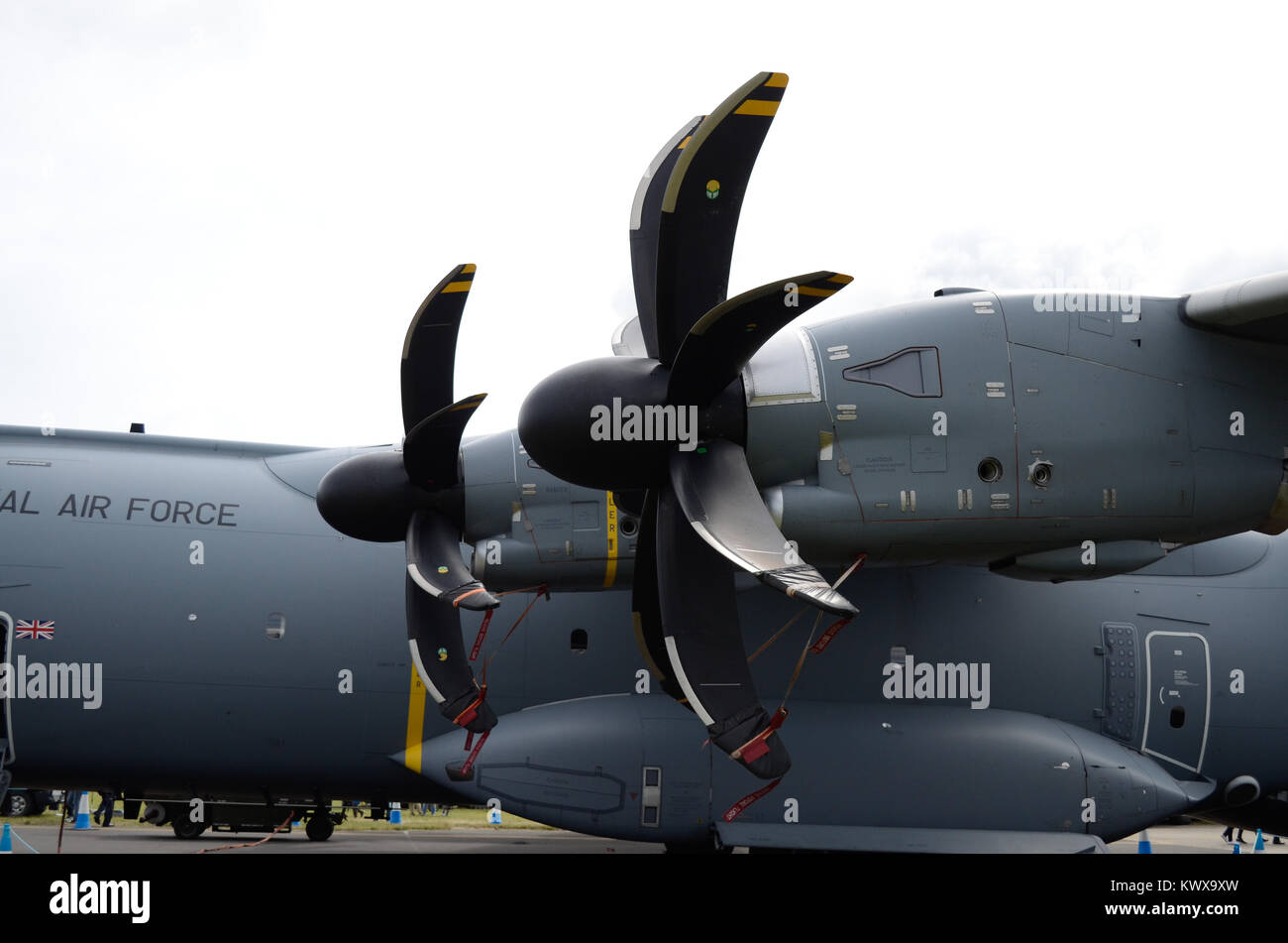 Airbus A400M Atlas of the RAF, showing the swept blade propellers on the port wing Stock Photo