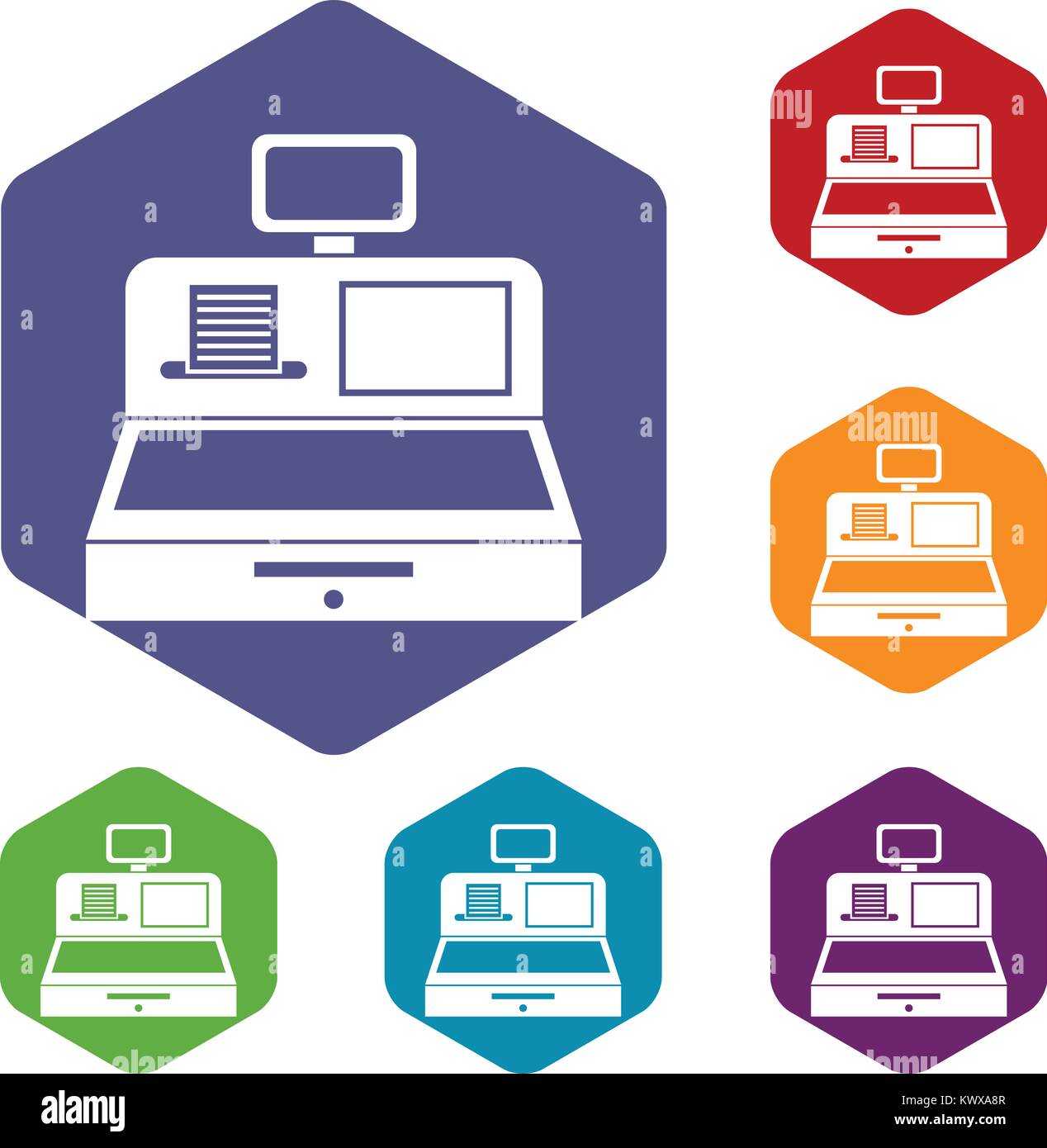 Cash register with cash drawer icons set Stock Vector Image & Art Alamy