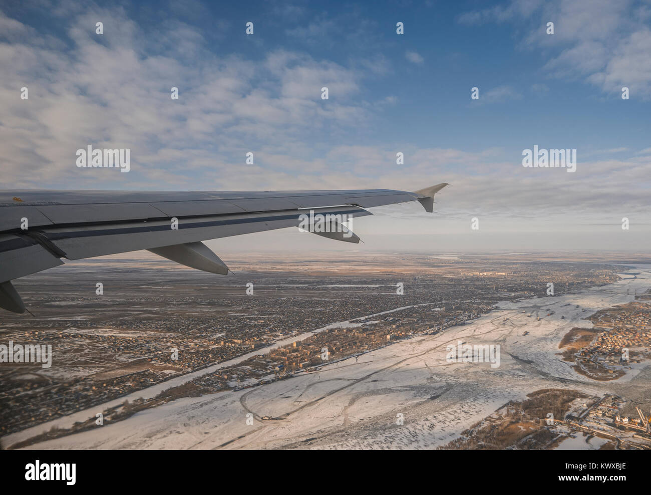 Aerial flight over frozen river hi-res stock photography and images - Alamy