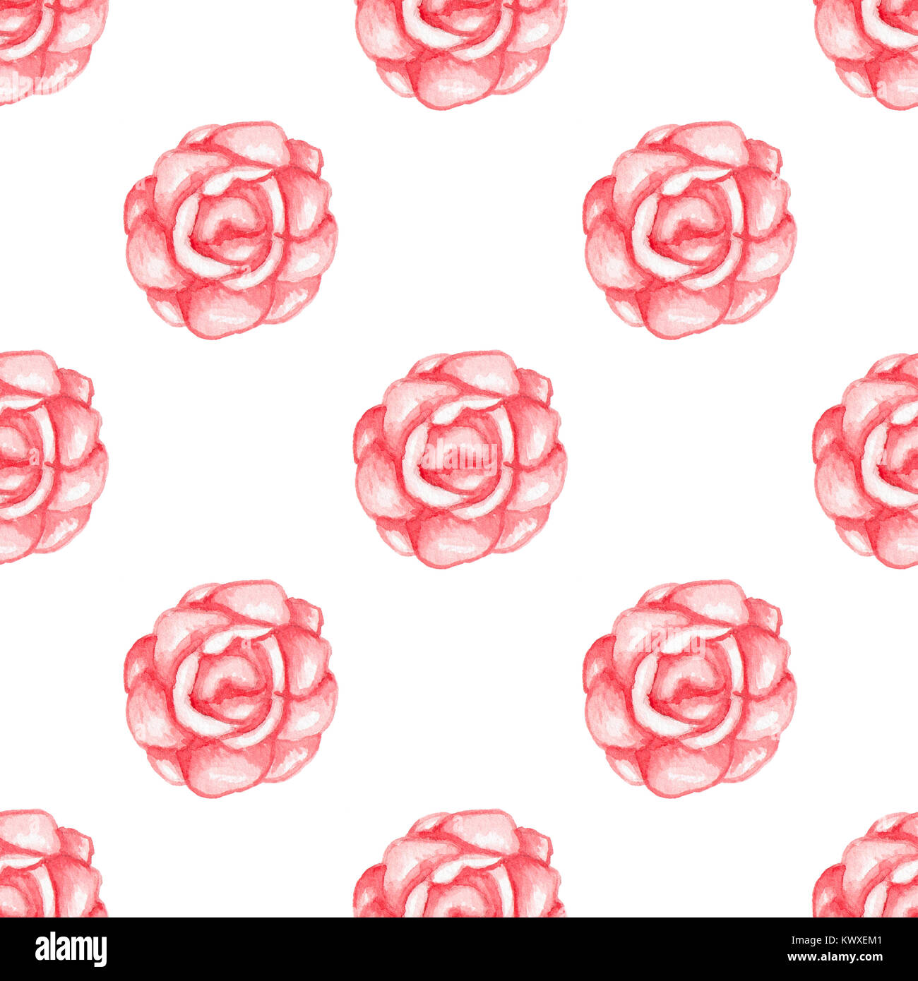 Hand drawn watercolor seamless pattern with red roses on a white ...