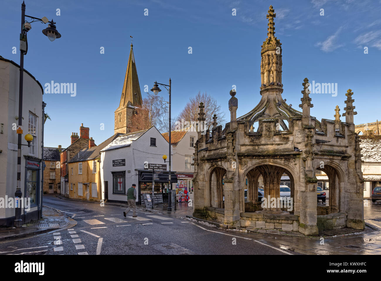 The Market Cross is a Grade 1 listed building and the focal point of the Wiltshire town of Malmesbury. Stock Photo