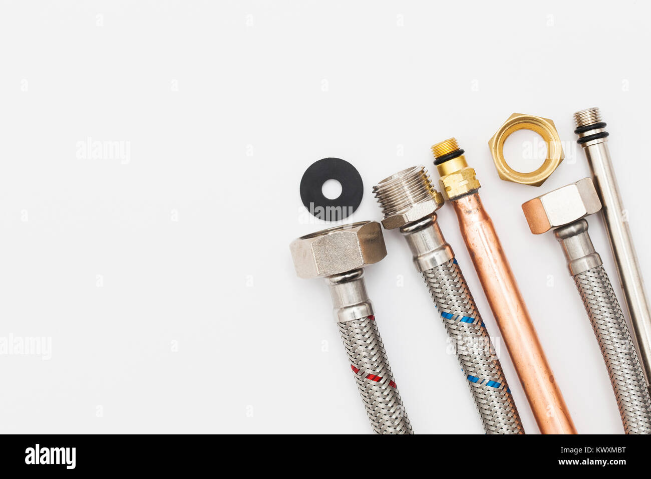 Plumbing pipes, copper and flexible Stock Photo