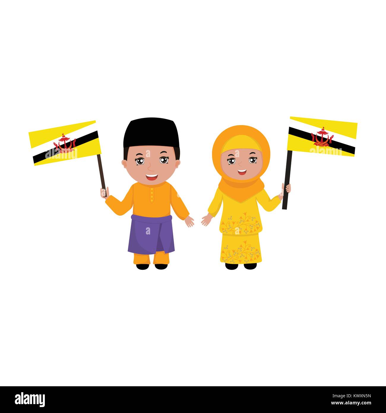 Boy And Girl In Traditional Clothes Brunei Vector Flat Illustration Stock Vector Image Art Alamy