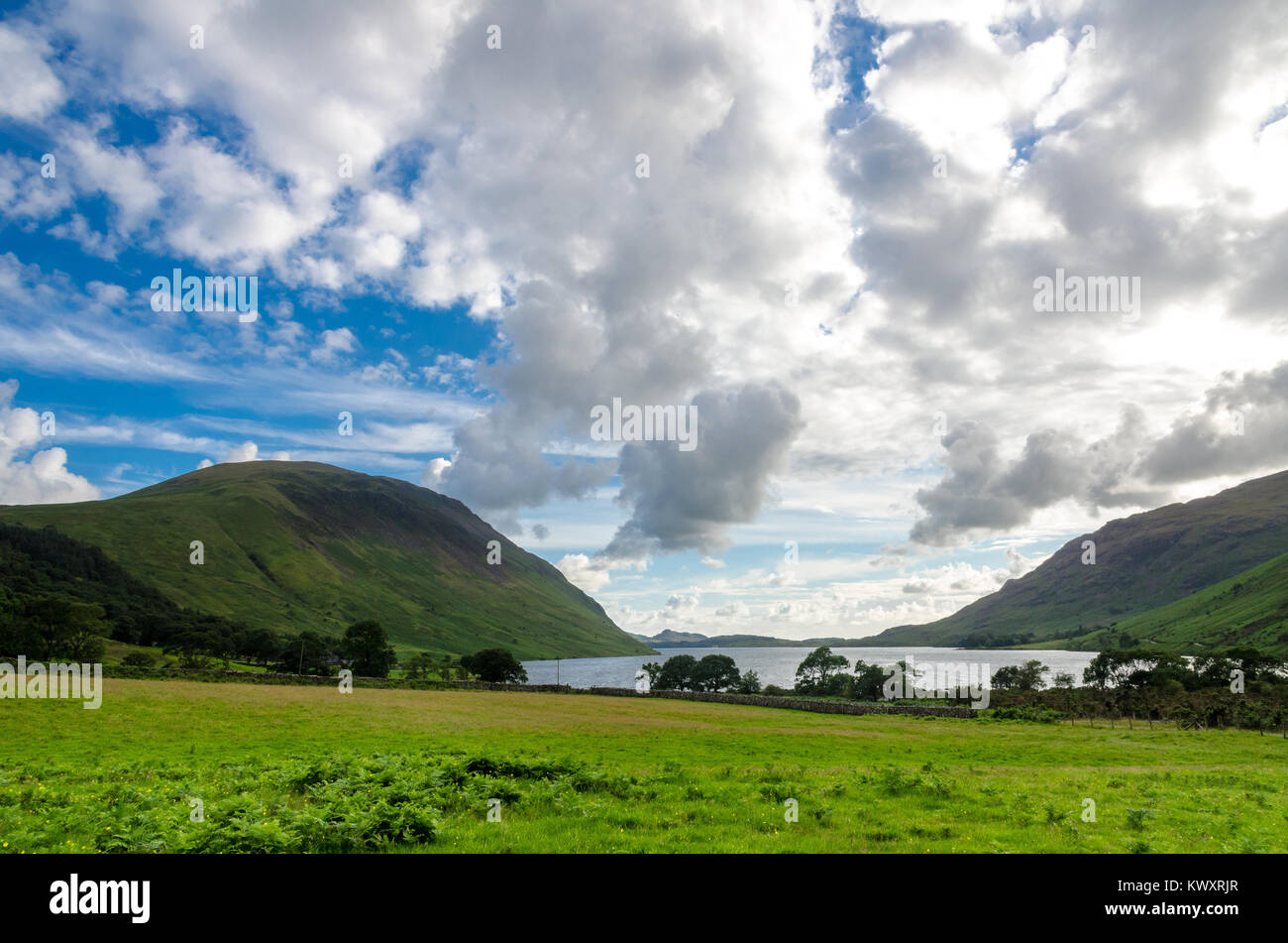 View towards the Wast Water lake, which is the deepest in England, in the Lake District, Cumbria Stock Photo
