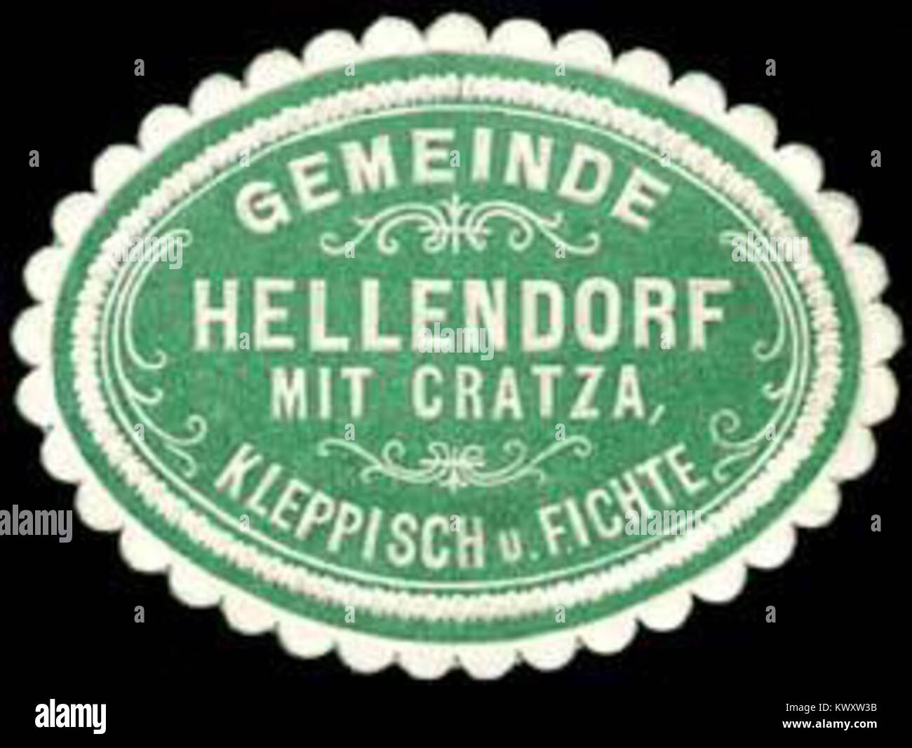Siegelmarke Gemeinde Hellendorf mit Cratza, Kleppisch und Fichte W0262292 Stock Photo