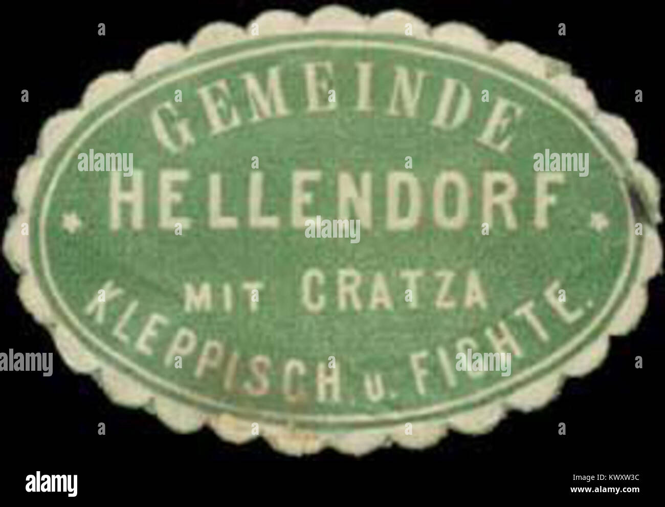 Siegelmarke Gemeinde Hellendorf mit Cratza, Kleppisch und Fichte W0334533 Stock Photo